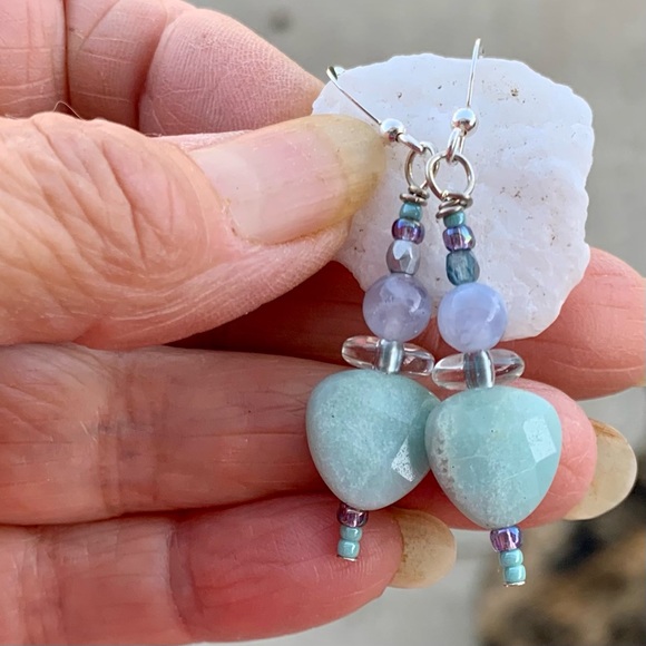 Holiday Glow Mint Amazonite Heart Earrings - Picture 3 of 12